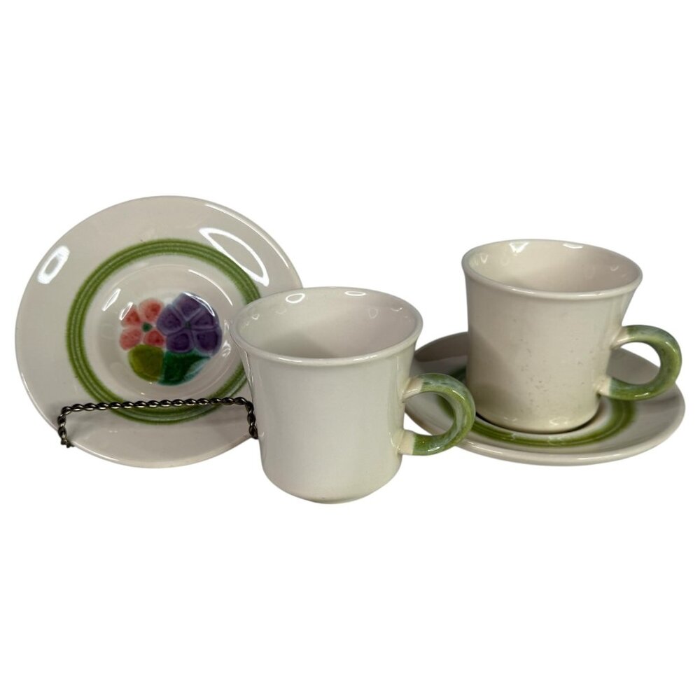 2 Franciscan Floral Cup & Saucer Sets Pink Purple Flowers 70s Vintage